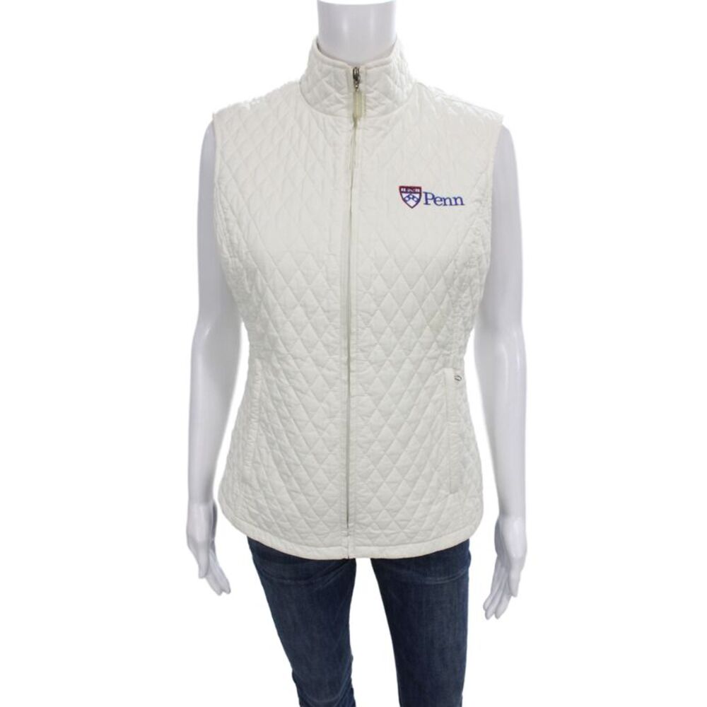 Cutter & Buck Womens Quilted Argyle Zip Vest White Petite Size S